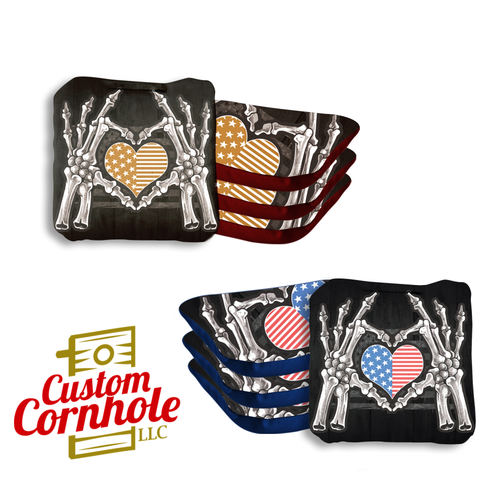 Bone Hand Heart Flag Professional Cornhole Bags - Set of 8