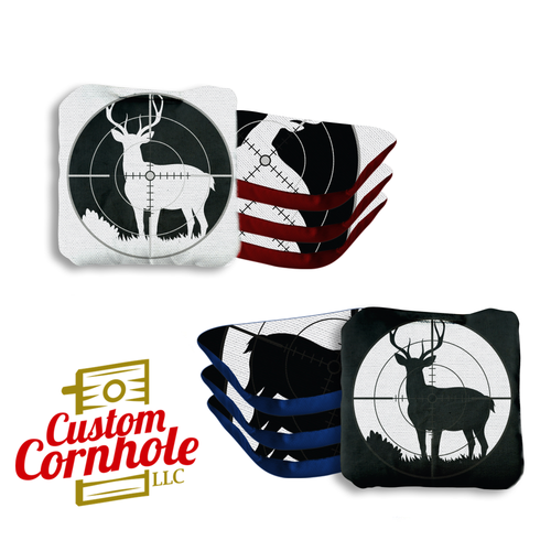 Black White Deer in Scope Professional Cornhole Bags - Set of 8