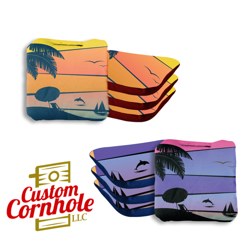 Orange Purple Dolphin Beach Professional Cornhole Bags - Set of 8