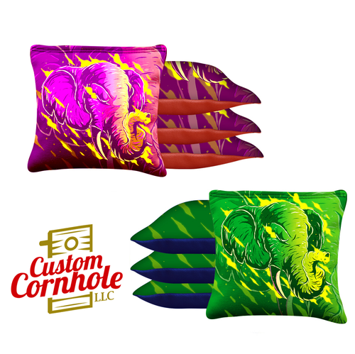 Purple Green Elephant Tournament Cornhole Bags - Set of 8