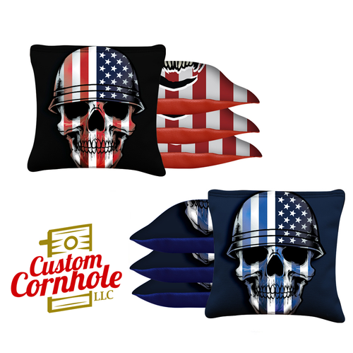 Soldier Flag Skull Tournament Cornhole Bags - Set of 8