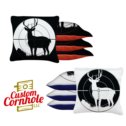 Black White Deer in Scope Tournament Cornhole Bags - Set of 8