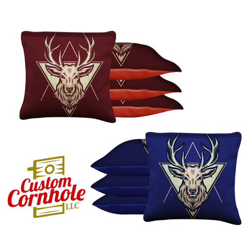 Red Blue Deer Tournament Cornhole Bags - Set of 8