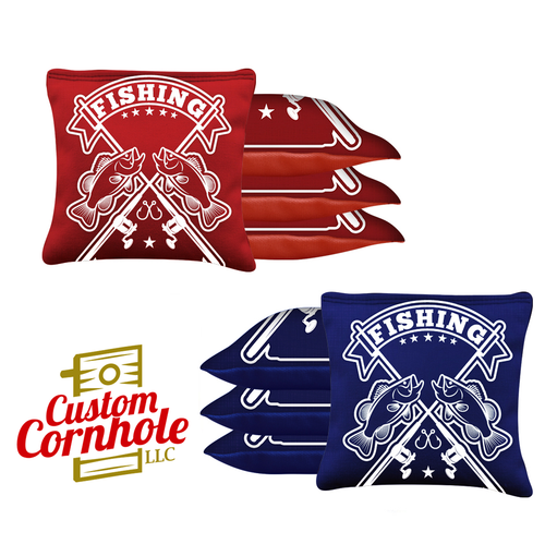 Red Blue Fish Logo Tournament Cornhole Bags - Set of 8