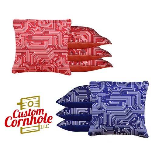 Red Blue Tech Tournament Cornhole Bags - Set of 8