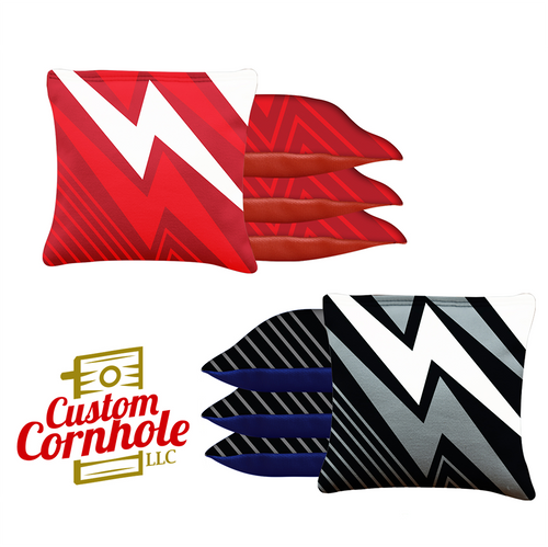 Red Black Zigzag Tournament Cornhole Bags - Set of 8