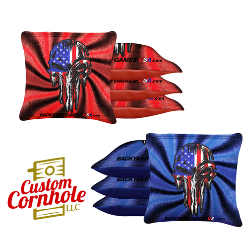 Red Blue Skull Tournament Cornhole Bags - Set of 8