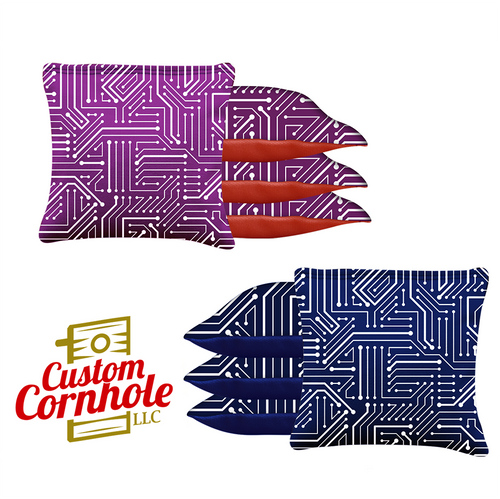 Blue Pink Purple Tech Tournament Cornhole Bags - Set of 8