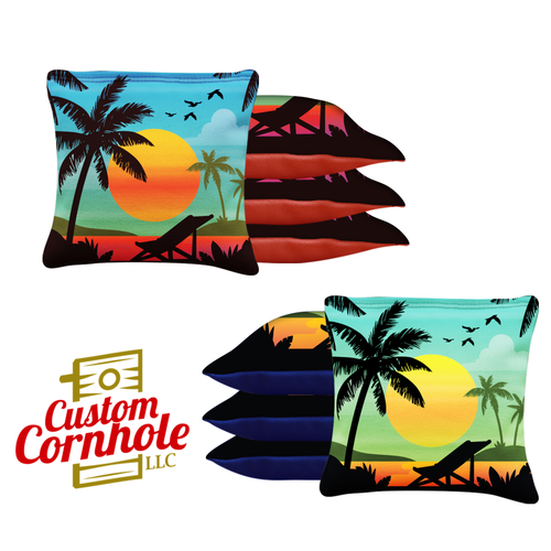 Green Blue Beach Tournament Cornhole Bags - Set of 8