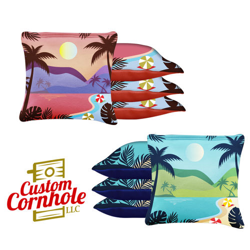 Green Purple Beach Tournament Cornhole Bags - Set of 8