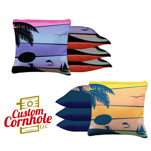 Orange Purple Dolphin Beach Tournament Cornhole Bags - Set of 8