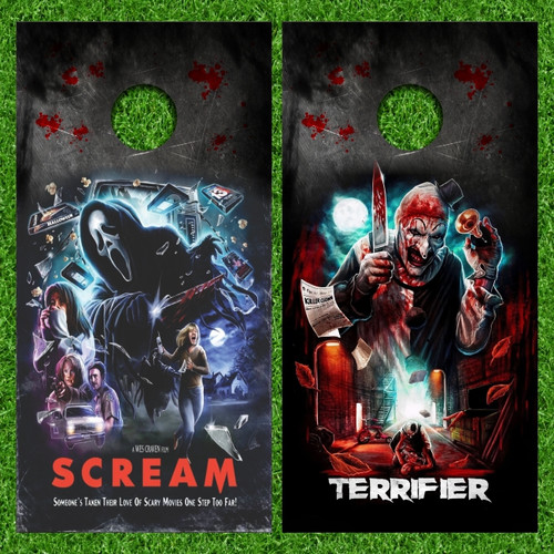 Scream and Terrifier Movie Themes Cornhole Wraps - Set of 2