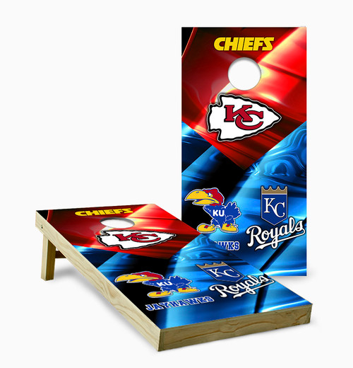 Kansas Jayhawks, Chiefs, and Royals Cornhole Set with Bags