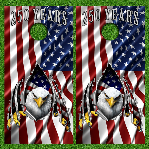 Bald Eagle & American Flag, Celebrating 250 Years Cornhole Wraps - Set of 2