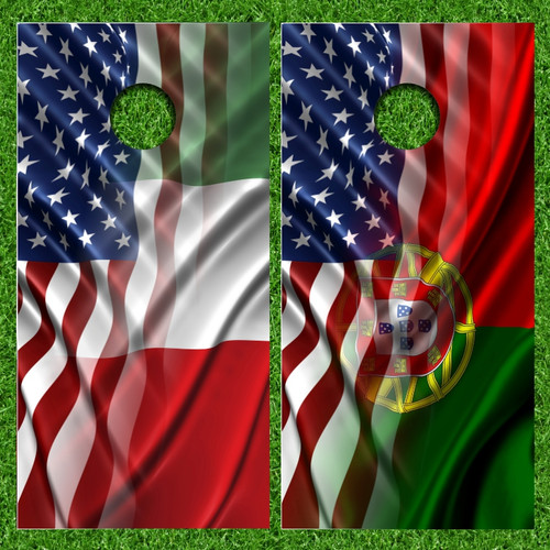 Italian American Portuguese Flag Cornhole Wraps - Set of 2