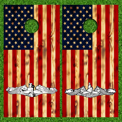 Submarine Warfare Insignia Flag Cornhole Wraps - Set of 2