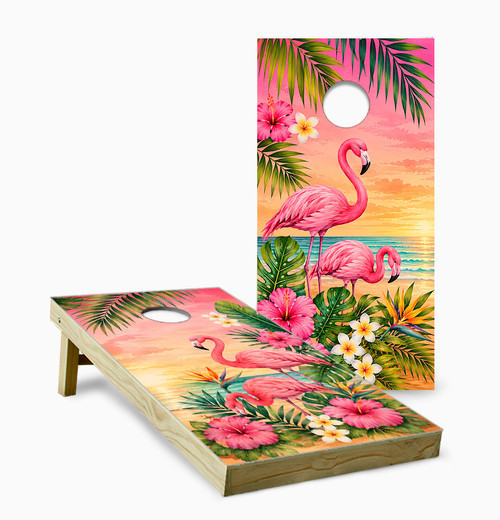 Tropical Flamingos Cornhole Set with Bags
