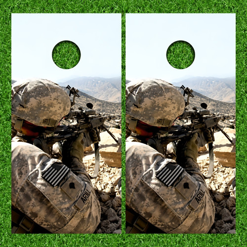 Soldier Aiming Cornhole Wraps - Set of 2