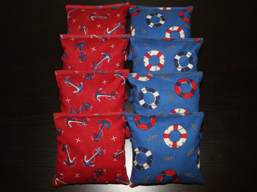 Nautical Red & Blue Cornhole Bags - Set of 8