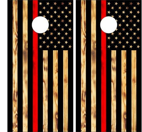 American Flag Burnt Wood Red Stripe Version 2 Cornhole Wraps - Set of 2