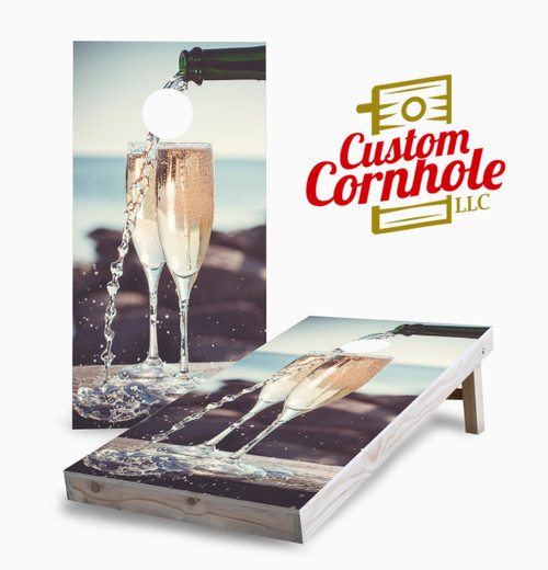 Champagne Pour on the Beach Cornhole Set with Bags