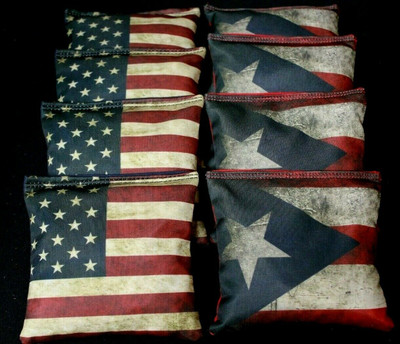 Rustic American Puerto Rico Flag Cornhole Bags - Set of 8 - Custom