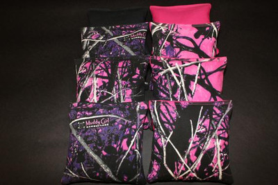 Muddy Girl Black & Pink Camo Cornhole Bags - Set of 8 - Custom