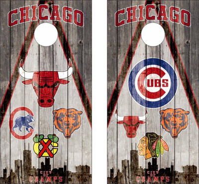 Chicago Teams and Boston Teams cornhole boards