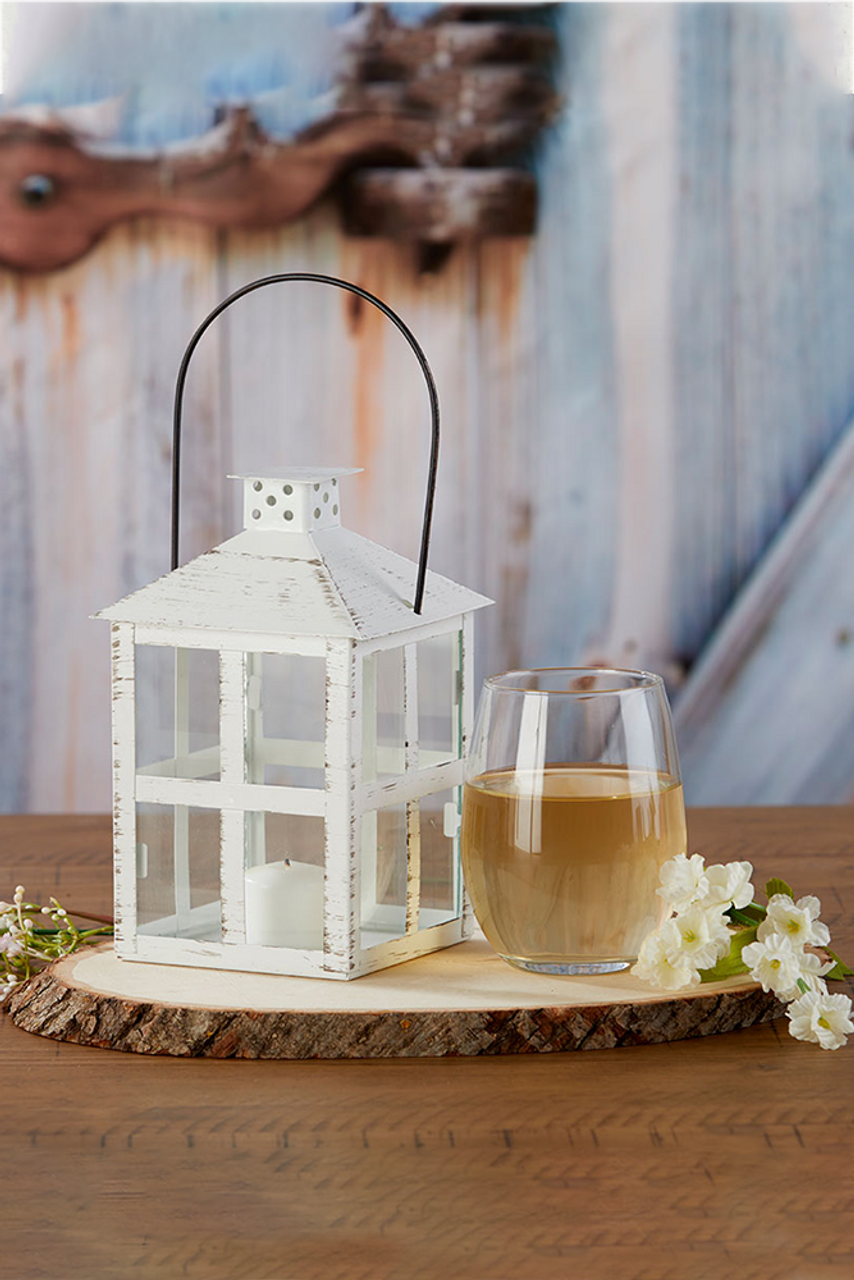 Kate Aspen Luminous Distressed White Mini-Lantern Tea Light Holder