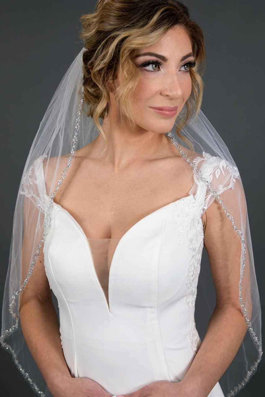 Beaded Edge Fingertip Veil One-Layer Headdress Bridal Veils New Wedding  Supplies