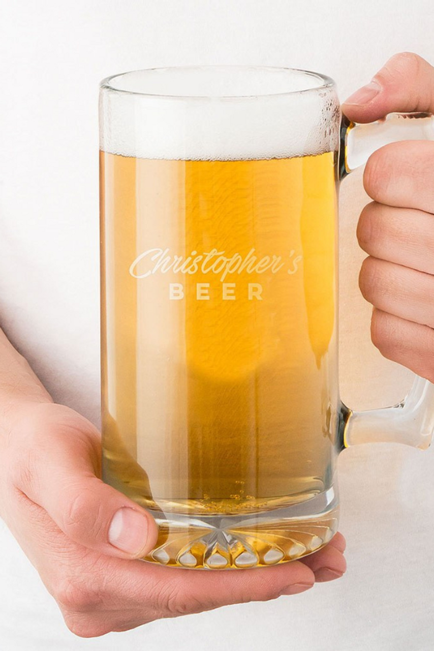 Personalized Casual Script Font Engraving Large Glass Beer Mug