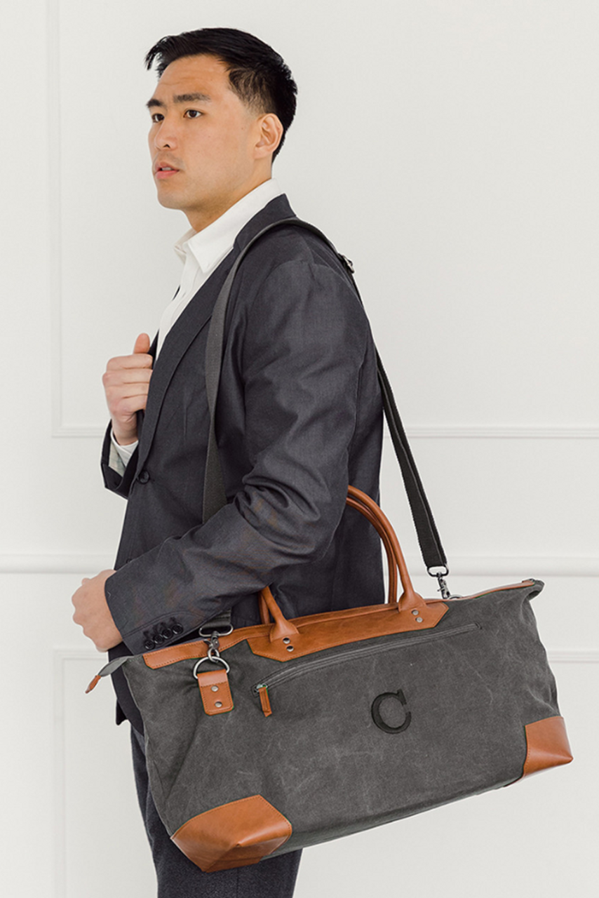 Personalized Canvas and Leather Weekender Bag