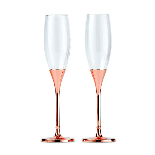 Advantage Bridal Rose Gold Champagne Glasses With Rhinestone Crystals