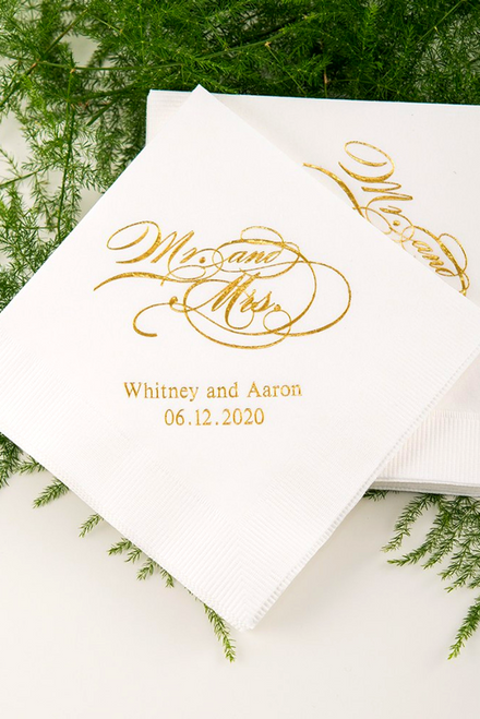Advantage Bridal Personalized Foil Printed Mr. And Mrs. Script Paper Napkins