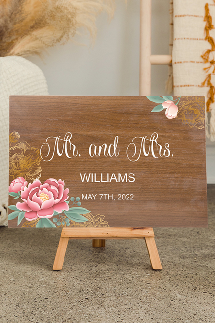 Advantage Bridal Personalized Wooden Modern Floral Wedding Sign