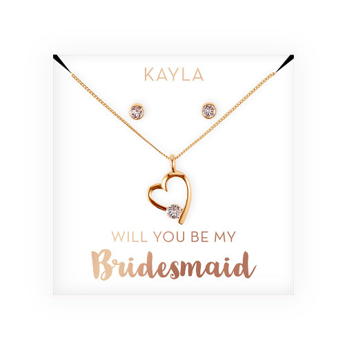 Advantage Bridal Personalized Bridal Party Heart & Crystal Jewelry Gift Set