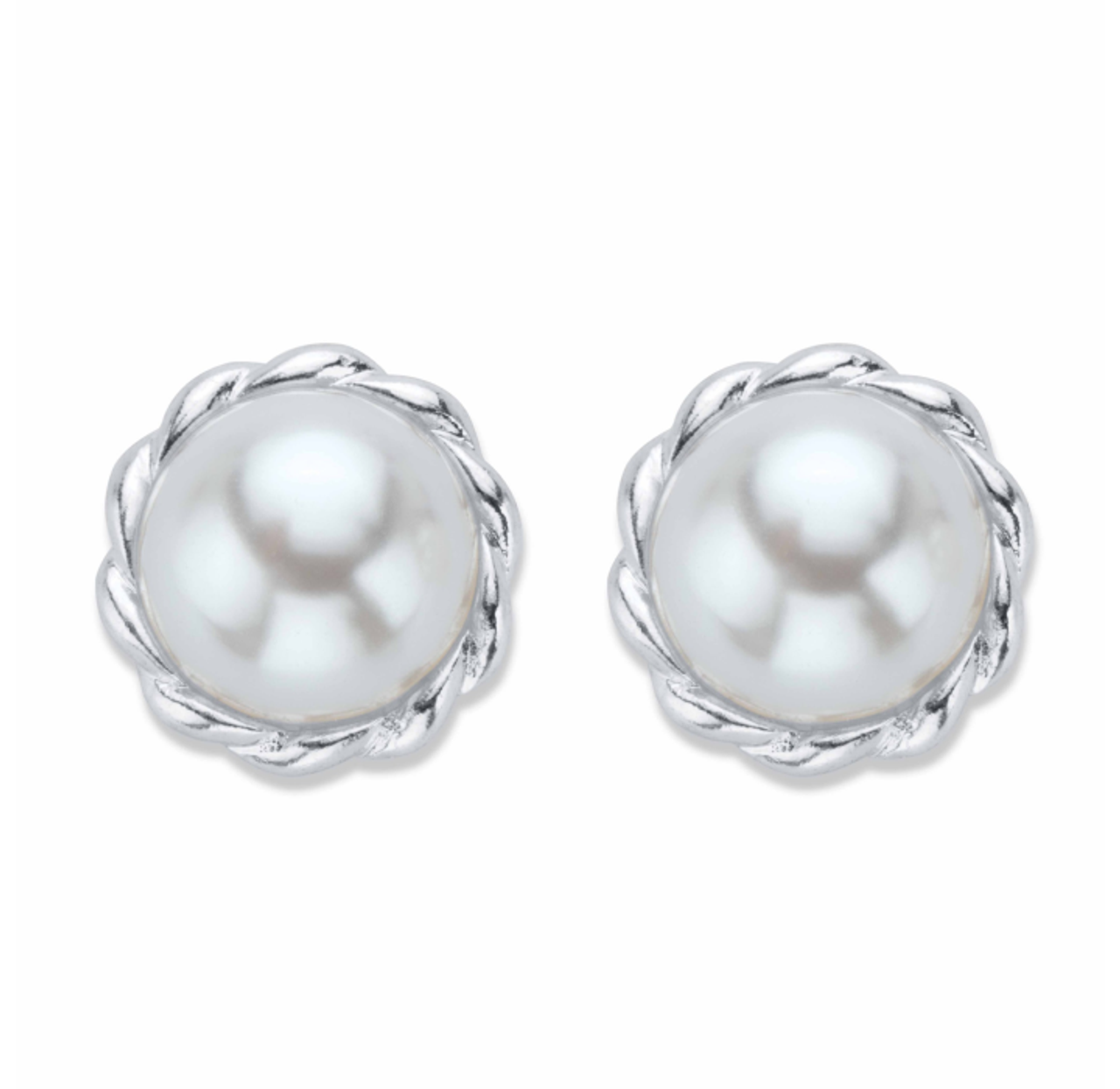 Silvertone Round Simulated Pearl Button Earrings product image