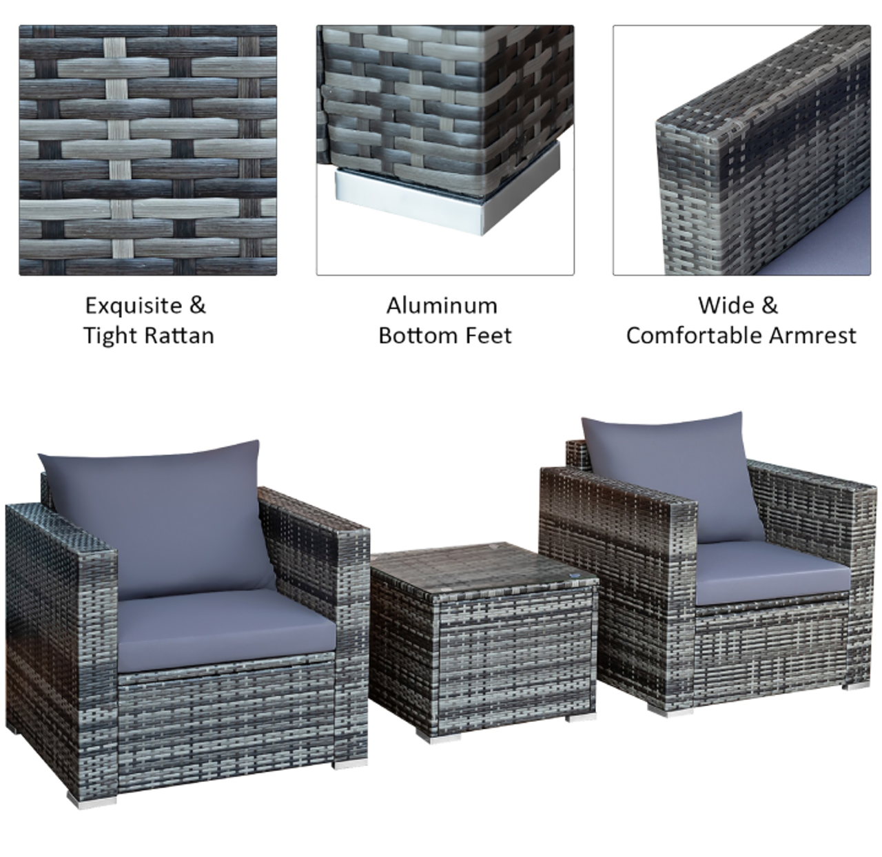 Gray Rattan 3-Piece Cushioned Patio Set product image