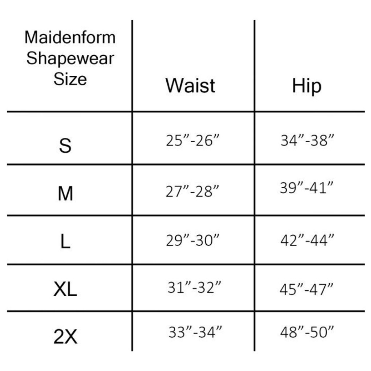 Shapewear Size Chart