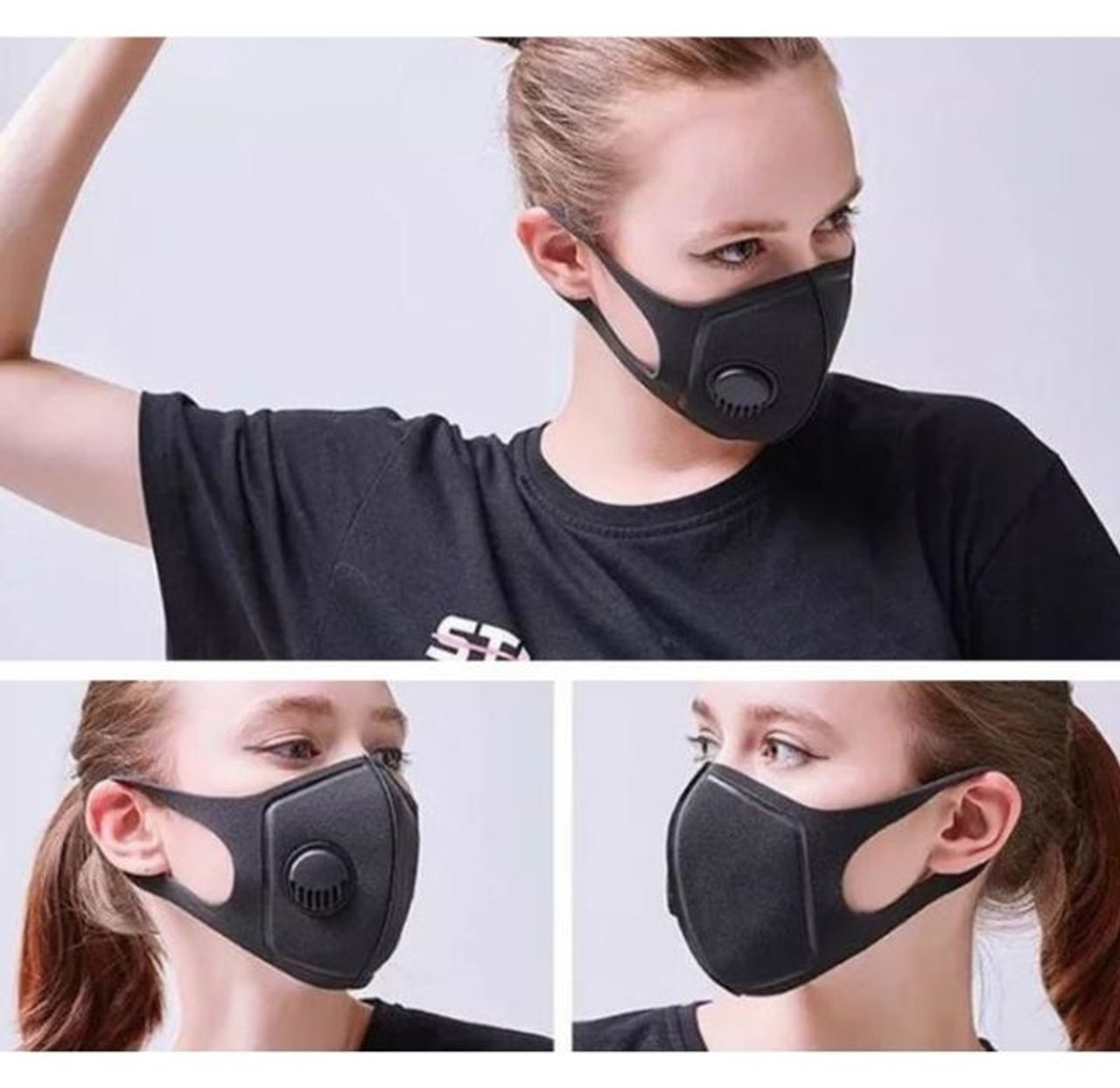 Black Washable Face Mask with Breathing Valve (2-Pack) product image