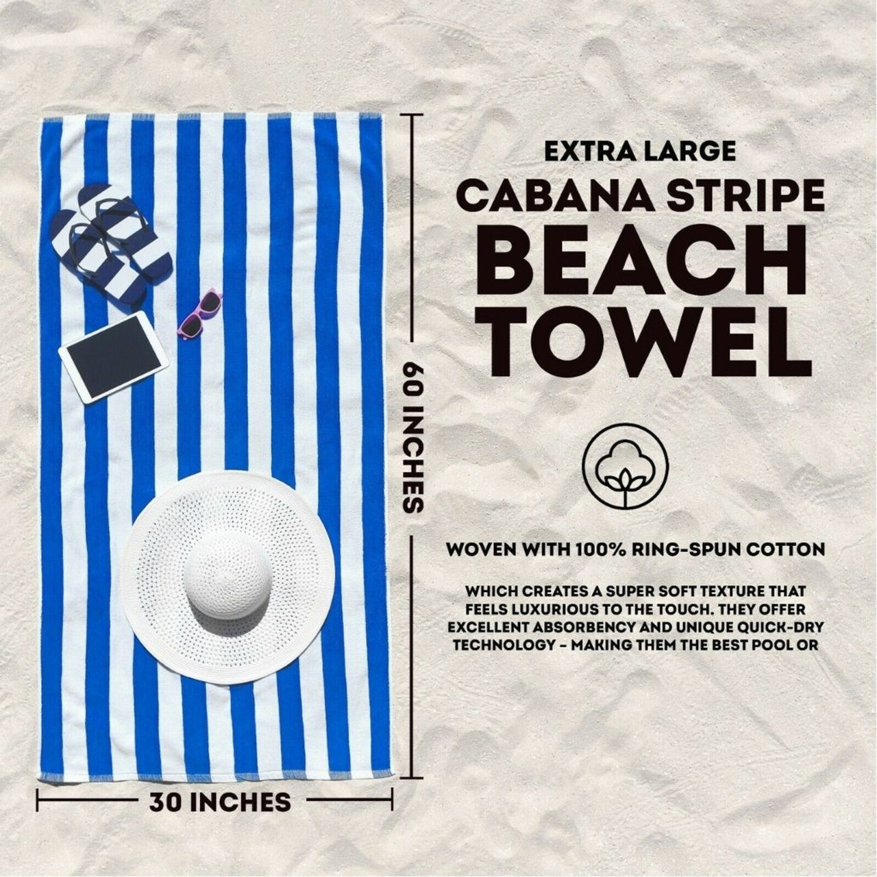 Over-Sized Ultra-Soft 100% Cotton Striped Beach Towel (4-Pack) product image