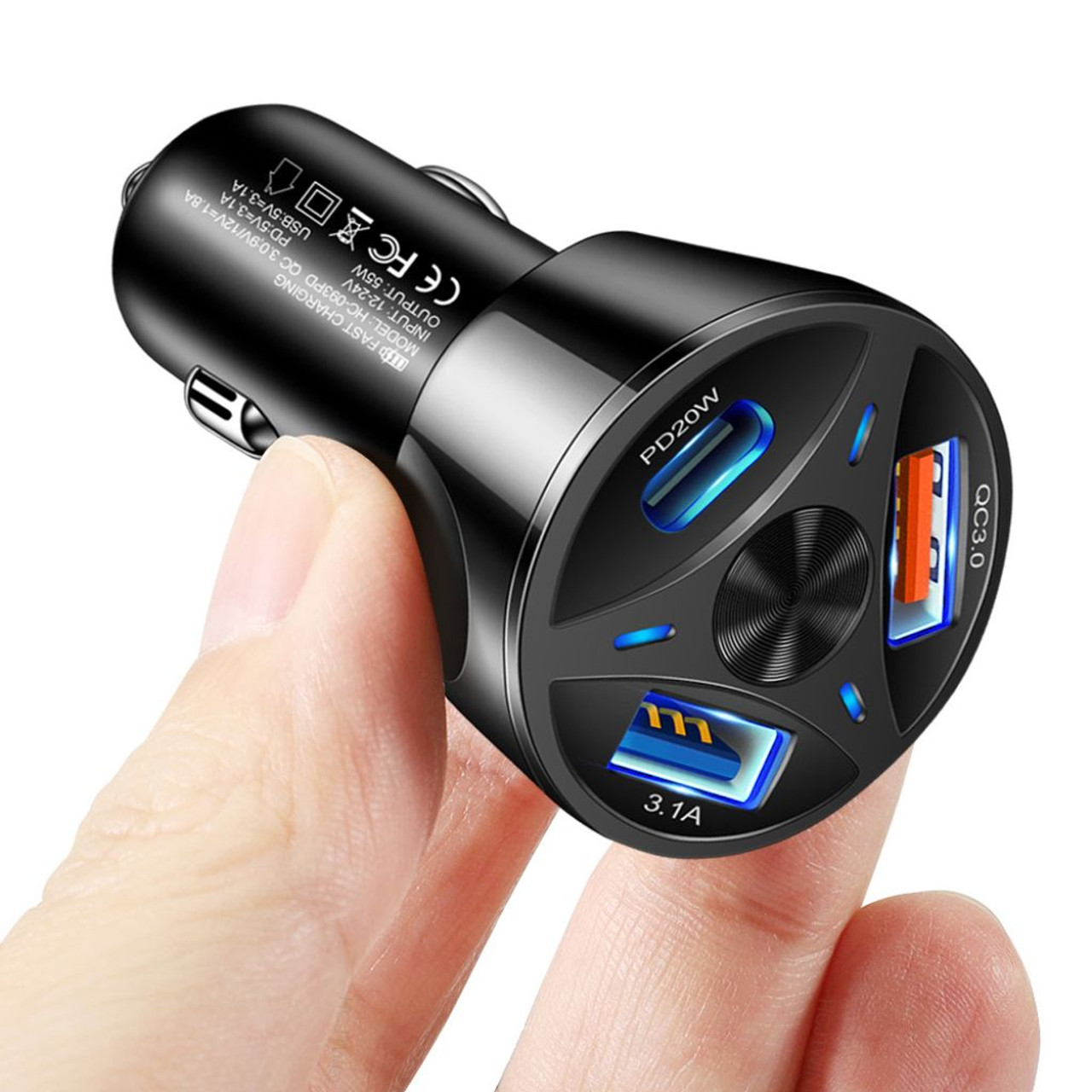 55W Fast Car Charger with USB and USB-C Ports product image