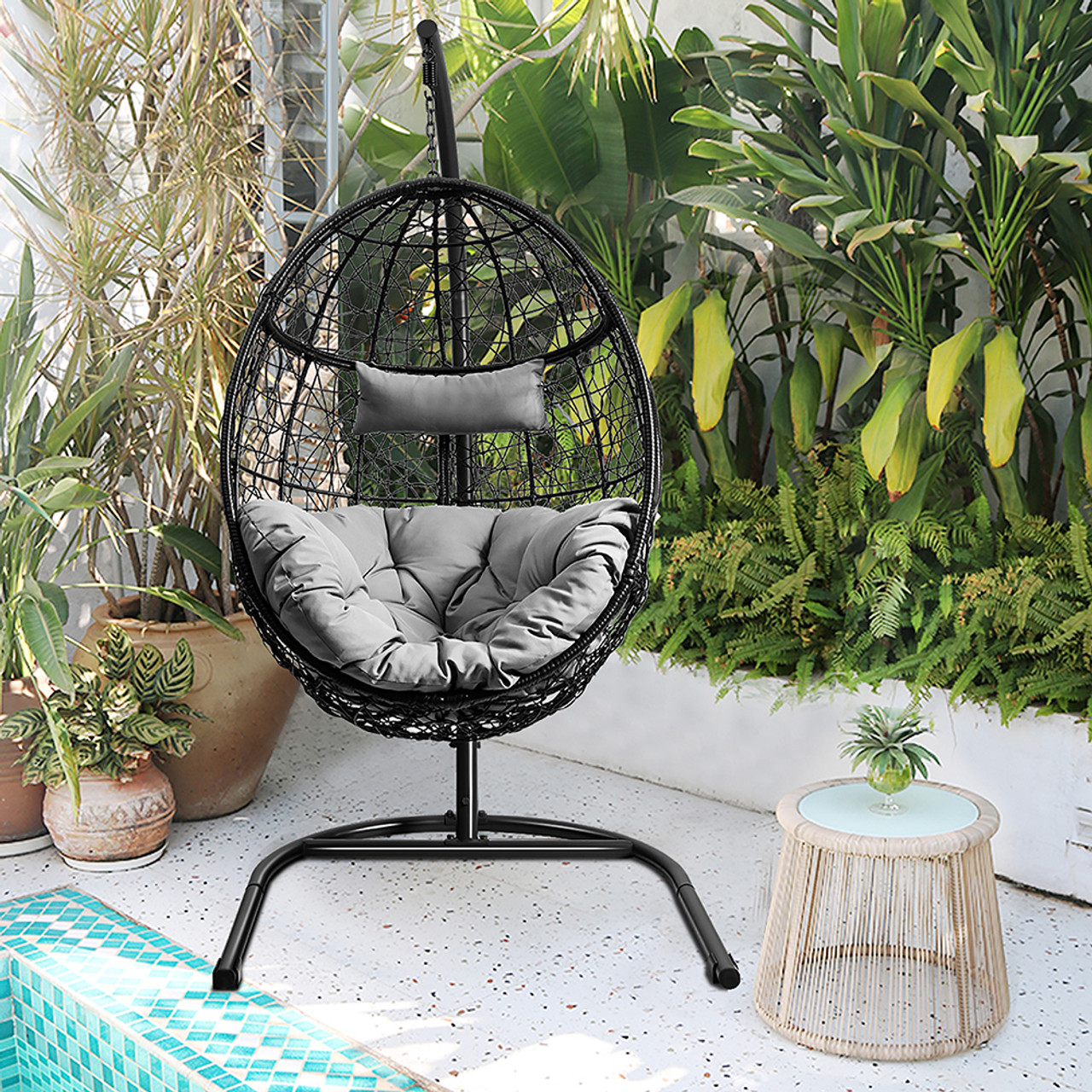 Hanging Cushioned Swing Egg Chair with Stand  product image