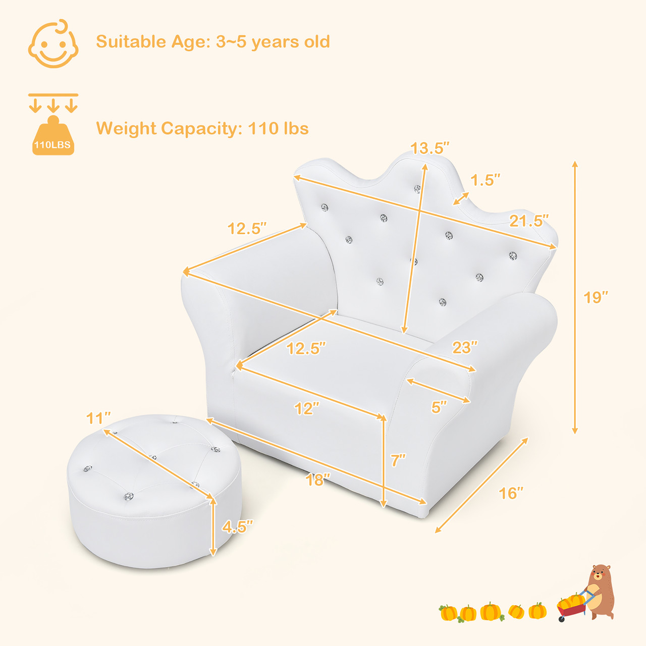 Kids' Princess Sofa Armchair with Ottoman product image