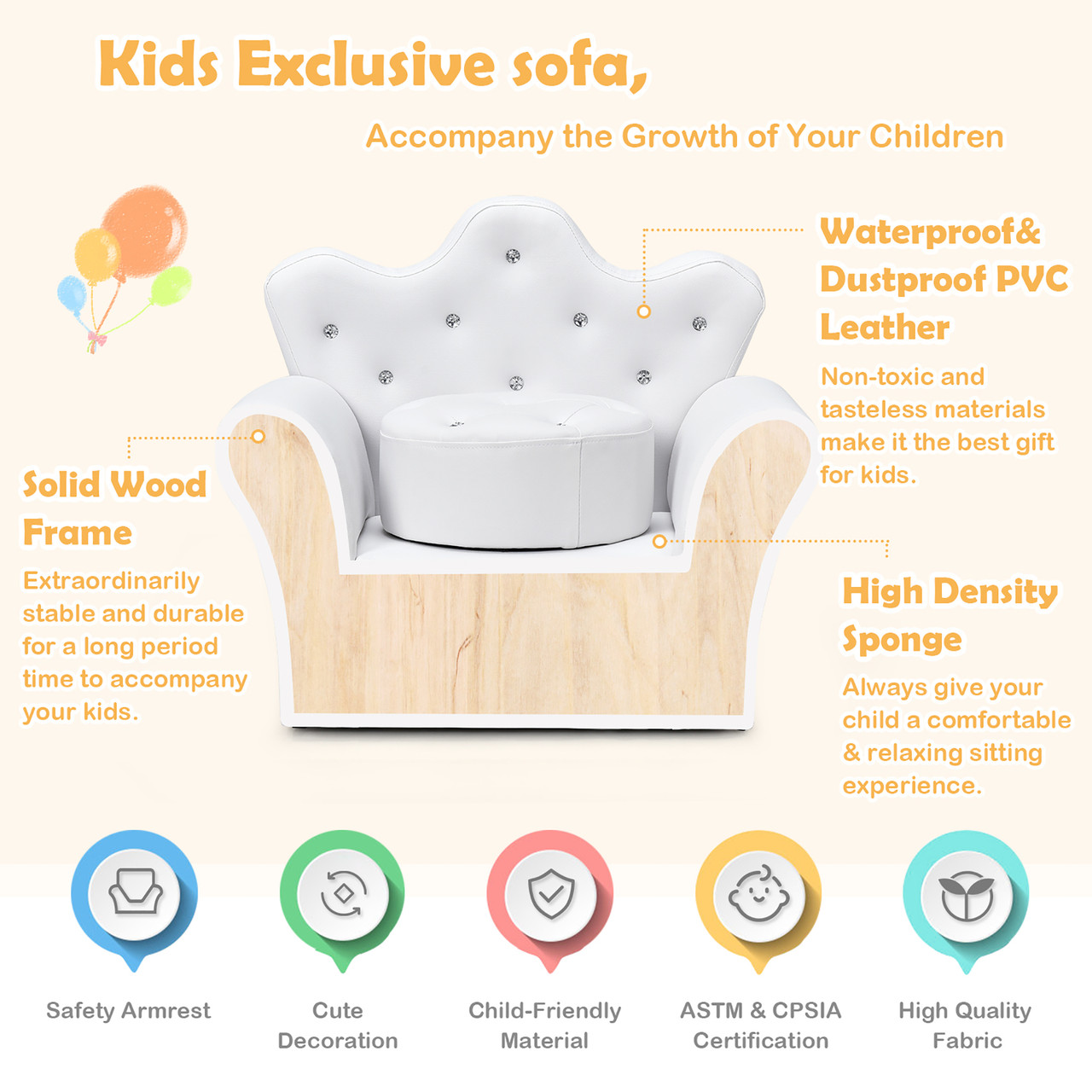 Kids' Princess Sofa Armchair with Ottoman product image