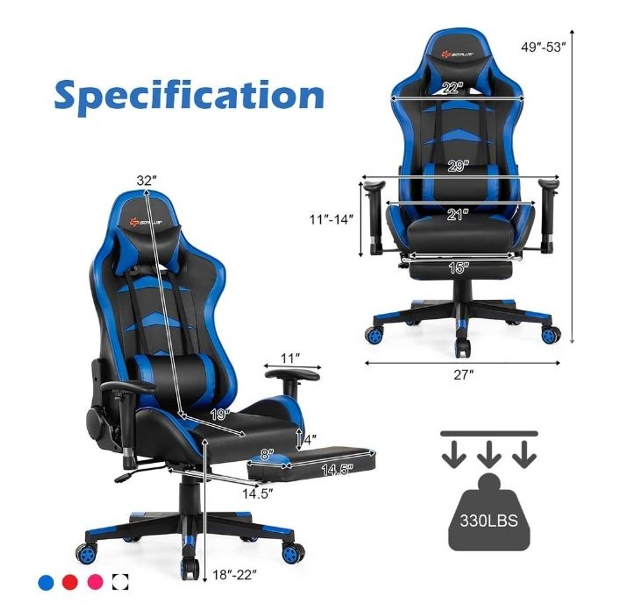 Reclining Swivel Massage Office/Gaming Chair with Footrest product image