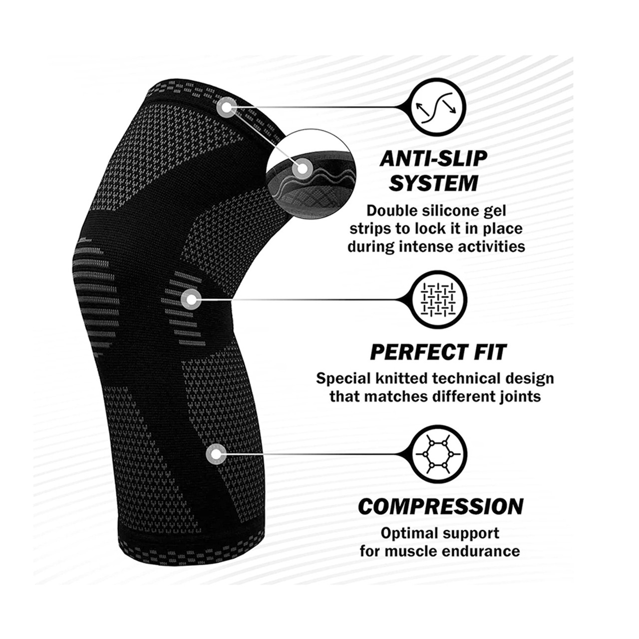 Knee Compression Sleeve Brace with Gel Grip for Recovery product image