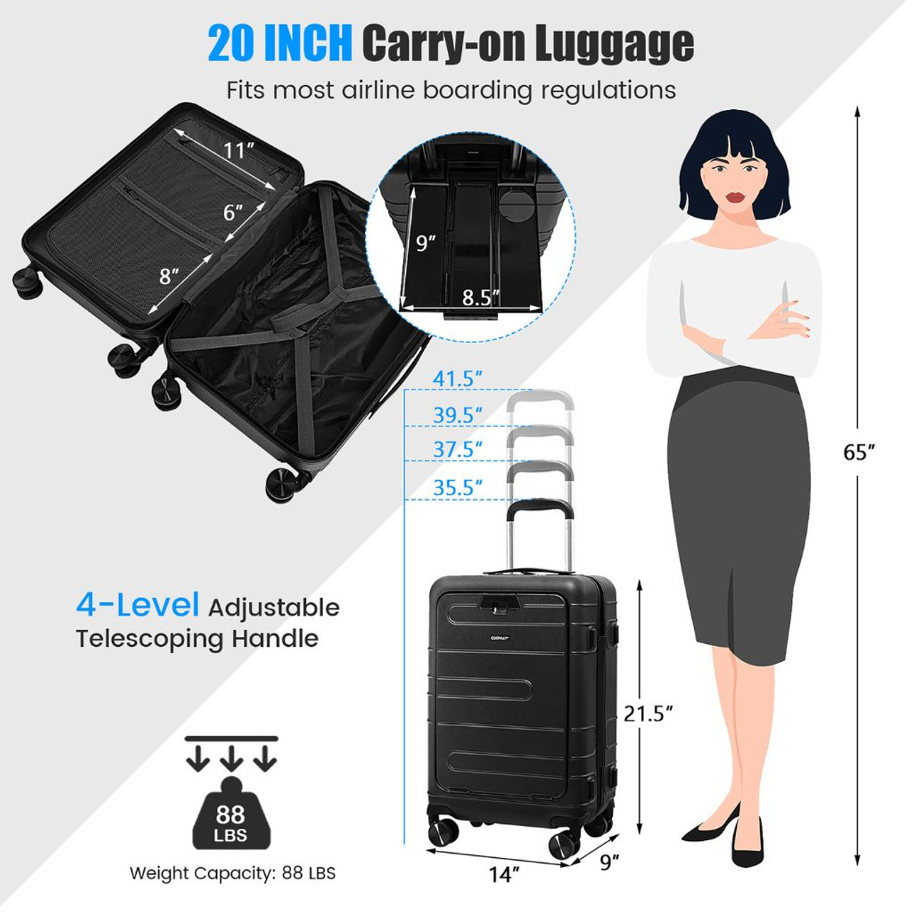 20-Inch Carry-on Hardside Suitcase with TSA Lock and Front Pocket product image