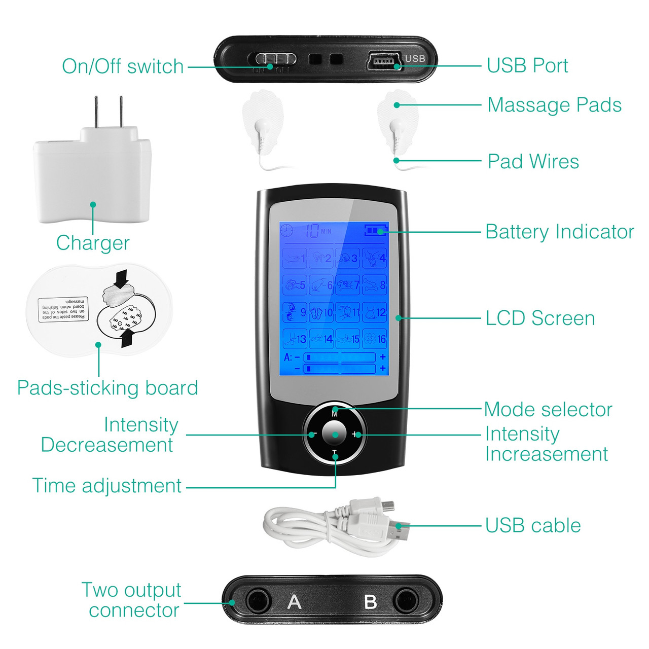 16-Mode Impulse Massager TENS  Unit Muscle Stimulator product image