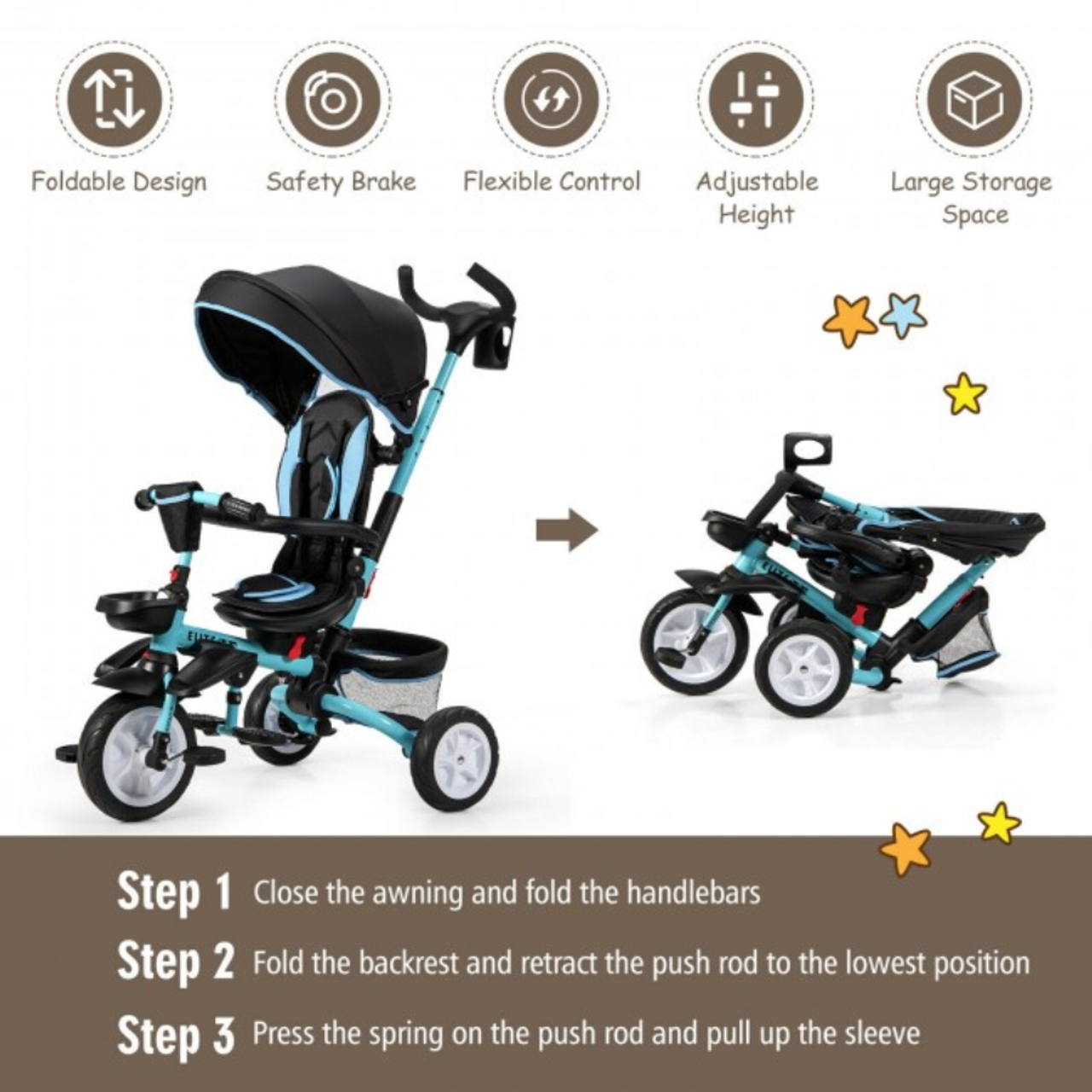 6-in-1 Kids' Baby Stroller Tricycle product image
